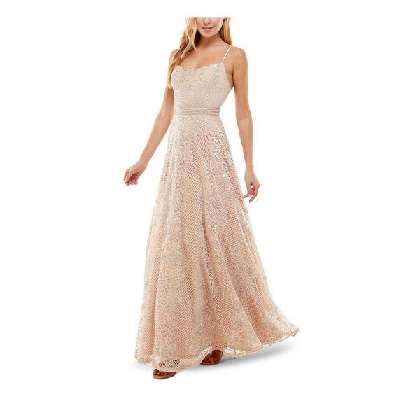 CITY STUDIO Womens Overlay Lined Spaghetti Strap Full-Length Cocktail Gown Dress - Picture 3 of 4